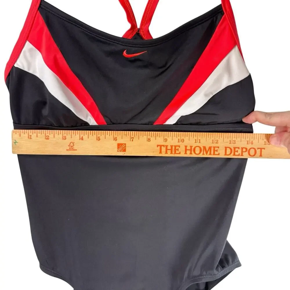 VTG Y2k Nike Colorblock SIZE MEDIUM One Piece Swimsuit Racerback Black Red Women - Picture 7 of 14